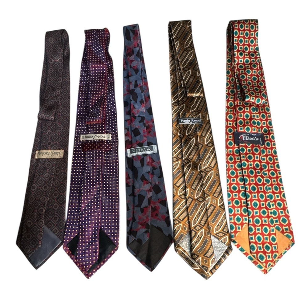 European Italian Vintage Silk Necktie Lot 5Pc Majorva Rossi Vesuvio Preowned Men